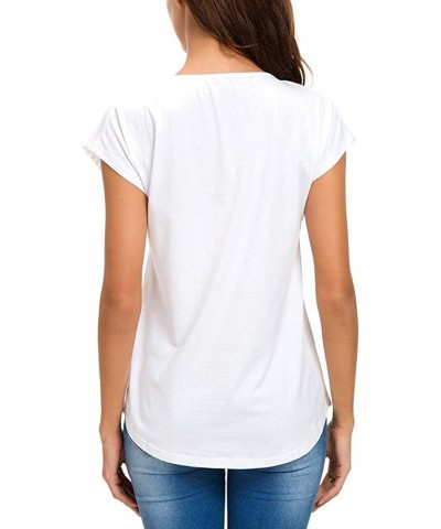 Womens Short Sleeve Zip up Tunic Lace Shoulder Casual Fitting Shirt Blouse Tops White $13.80 Blouses