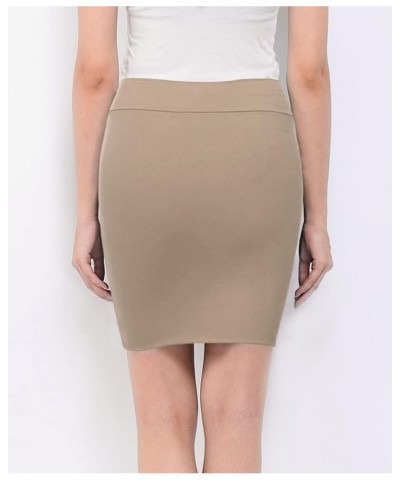 Women's Elastic Waist Stretch Bodycon Midi Knee Length Pencil Skirt for Office Wb2141_khaki $11.13 Skirts