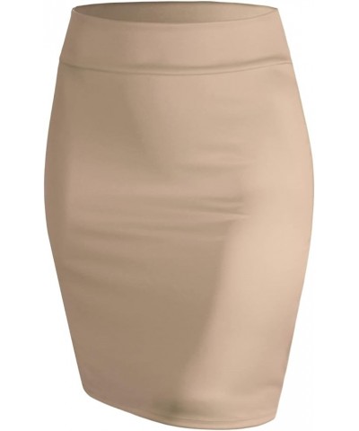 Women's Elastic Waist Stretch Bodycon Midi Knee Length Pencil Skirt for Office Wb2141_khaki $11.13 Skirts