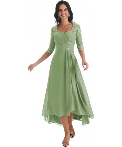 Women's Lace Bodice Mother of The Bride Dresses Tea Length for Wedding A-Line Chiffon Pleated Formal Party Gown Sage Green $5...