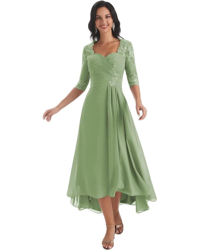 Women's Lace Bodice Mother of The Bride Dresses Tea Length for Wedding A-Line Chiffon Pleated Formal Party Gown Sage Green $5...