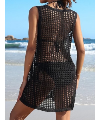 Women's Short Sleeve Crochet Top Side Split Hollow Out Mesh Bathing Suit Cover Ups Dress Swimwear S-XL 2 Black $15.89 Swimsuits