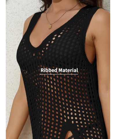 Women's Short Sleeve Crochet Top Side Split Hollow Out Mesh Bathing Suit Cover Ups Dress Swimwear S-XL 2 Black $15.89 Swimsuits