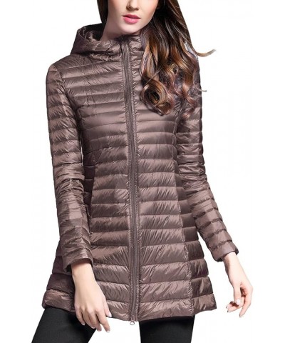 Women's Puffer Coat Hooded Quilted Coat Long Sleeve Winter Warm Zipper Midi Length Outwear Jacket Lightweight Cm5-khaki $12.5...