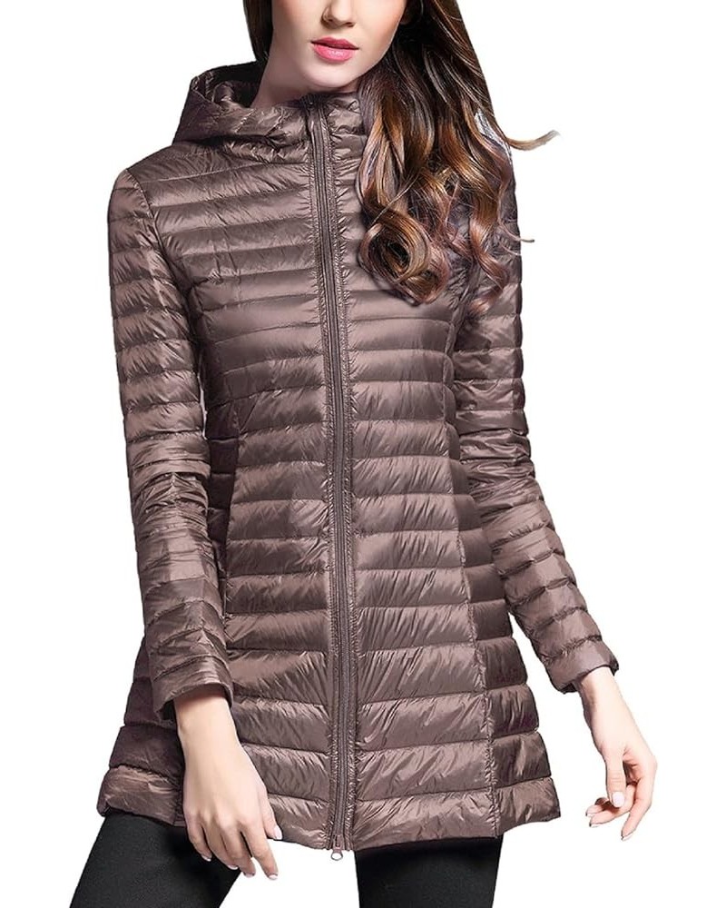 Women's Puffer Coat Hooded Quilted Coat Long Sleeve Winter Warm Zipper Midi Length Outwear Jacket Lightweight Cm5-khaki $12.5...