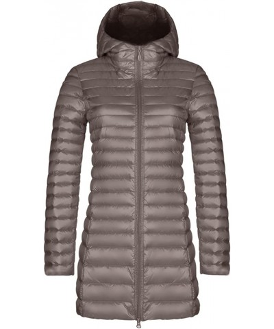 Women's Puffer Coat Hooded Quilted Coat Long Sleeve Winter Warm Zipper Midi Length Outwear Jacket Lightweight Cm5-khaki $12.5...