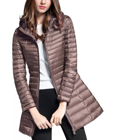 Women's Puffer Coat Hooded Quilted Coat Long Sleeve Winter Warm Zipper Midi Length Outwear Jacket Lightweight Cm5-khaki $12.5...