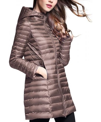 Women's Puffer Coat Hooded Quilted Coat Long Sleeve Winter Warm Zipper Midi Length Outwear Jacket Lightweight Cm5-khaki $12.5...