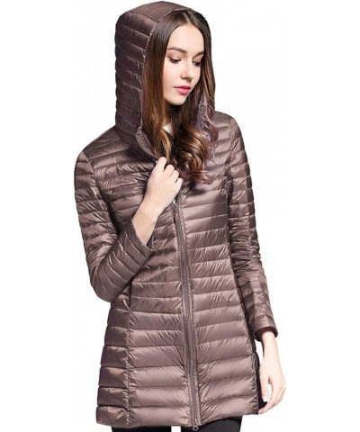 Women's Puffer Coat Hooded Quilted Coat Long Sleeve Winter Warm Zipper Midi Length Outwear Jacket Lightweight Cm5-khaki $12.5...