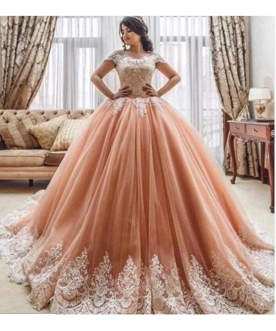 Off Shoulder Quinceanera Dresses Puffy Tulle Ball Gowns with Train Lace Long Prom Dress for Women Turquoise $50.16 Dresses