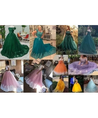 Off Shoulder Quinceanera Dresses Puffy Tulle Ball Gowns with Train Lace Long Prom Dress for Women Turquoise $50.16 Dresses