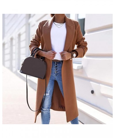 Womens Coats 2024 Basic Essential Double Breasted Midi Wool Blend Pea Coats 2022 Blazer Spring Jackets Outdoor 05-brown $12.7...