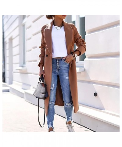 Womens Coats 2024 Basic Essential Double Breasted Midi Wool Blend Pea Coats 2022 Blazer Spring Jackets Outdoor 05-brown $12.7...