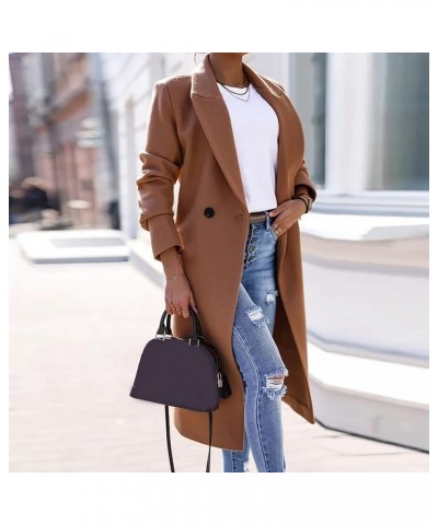 Womens Coats 2024 Basic Essential Double Breasted Midi Wool Blend Pea Coats 2022 Blazer Spring Jackets Outdoor 05-brown $12.7...