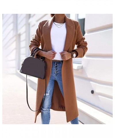 Womens Coats 2024 Basic Essential Double Breasted Midi Wool Blend Pea Coats 2022 Blazer Spring Jackets Outdoor 05-brown $12.7...