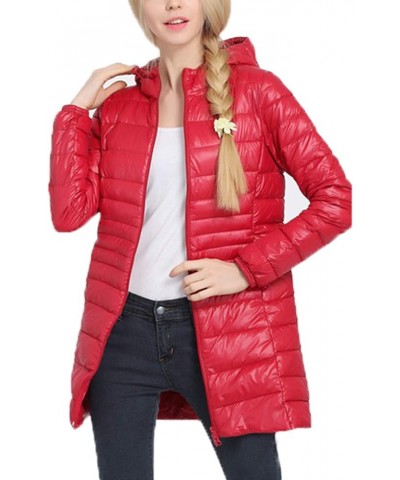 Womens Quilted DownCoat Lightweight Jacket Padded Hooded Solid Parkas Coat Outwear Red $14.85 Jackets