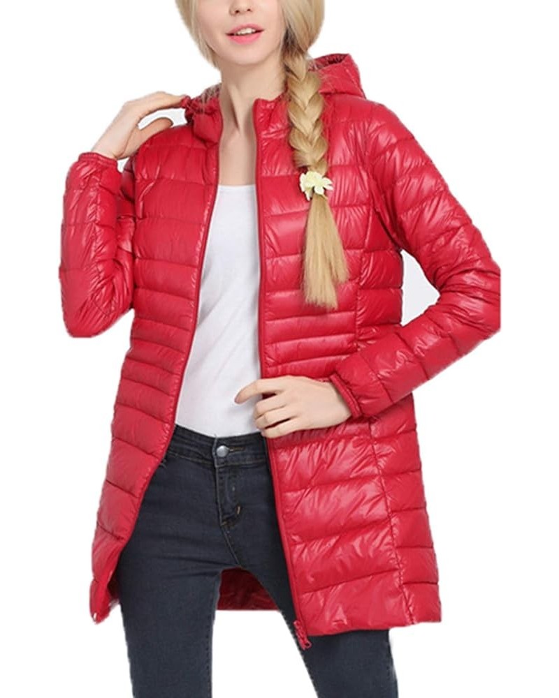 Womens Quilted DownCoat Lightweight Jacket Padded Hooded Solid Parkas Coat Outwear Red $14.85 Jackets