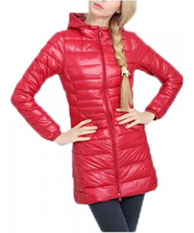 Womens Quilted DownCoat Lightweight Jacket Padded Hooded Solid Parkas Coat Outwear Red $14.85 Jackets