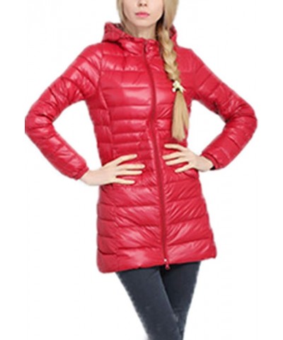 Womens Quilted DownCoat Lightweight Jacket Padded Hooded Solid Parkas Coat Outwear Red $14.85 Jackets