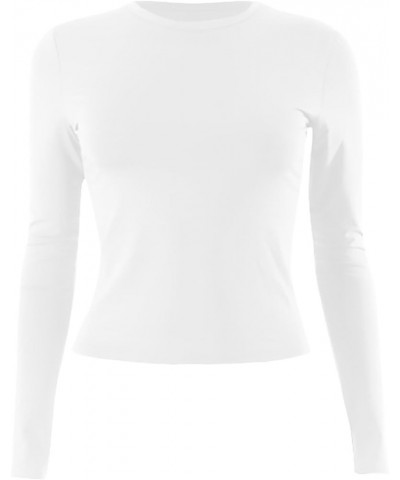 Womens Short/Long Sleeve Ribbed Crop Tops Basic Slim Fitted Shirts Casual Spring Fashion Y2k Tight Tops 04-complexion/White/B...