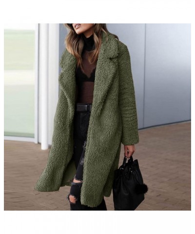 Women's Faux Fur Winter Coats Fuzzy Fleece Lapel Open Front Long Cardigan Coat 2023 Thick Warm Sherpa Outwear Jackets A0-army...