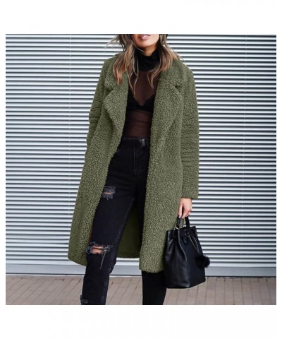 Women's Faux Fur Winter Coats Fuzzy Fleece Lapel Open Front Long Cardigan Coat 2023 Thick Warm Sherpa Outwear Jackets A0-army...