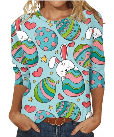 Easter Day Tops for Women Plus Size 3/4 Sleeve Shirts Funny Cute Rabbit Print Tops Casual Crewneck Egg Graphic Blouse G $7.68...