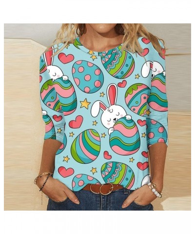 Easter Day Tops for Women Plus Size 3/4 Sleeve Shirts Funny Cute Rabbit Print Tops Casual Crewneck Egg Graphic Blouse G $7.68...