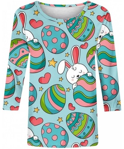 Easter Day Tops for Women Plus Size 3/4 Sleeve Shirts Funny Cute Rabbit Print Tops Casual Crewneck Egg Graphic Blouse G $7.68...