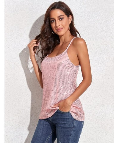 Women's All Over Sequin Top Shimmer Strappy Camisole Sparkly Tank Tops Party Shirts Pink $10.10 Tanks