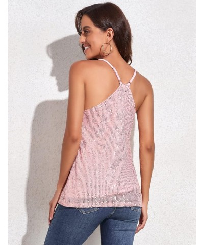 Women's All Over Sequin Top Shimmer Strappy Camisole Sparkly Tank Tops Party Shirts Pink $10.10 Tanks