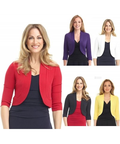 Women's 3/4 Sleeve Cropped Cardigans Jackets,Open Front Bolero Short Shrugs for Dresses Black $10.61 Sweaters