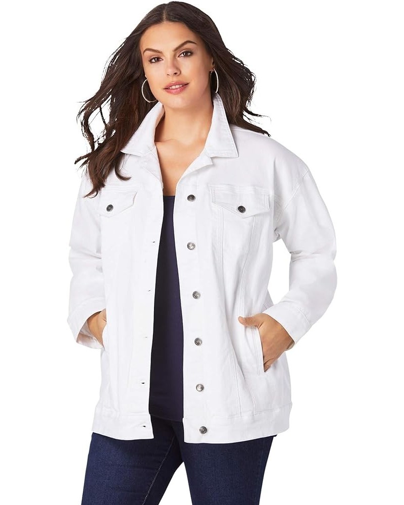 Women's Plus Size Boyfriend Denim Jacket White $39.95 Jackets