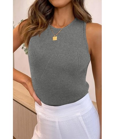 Womens Ribbed Tank Tops 2024 Summer Sleeveless High Neck Casual Slim Fitted Basic Knit Shirts Grey $14.74 Tanks