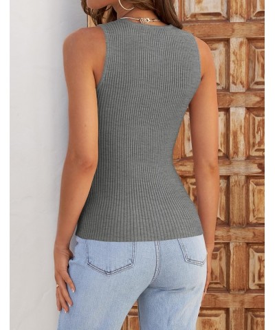 Womens Ribbed Tank Tops 2024 Summer Sleeveless High Neck Casual Slim Fitted Basic Knit Shirts Grey $14.74 Tanks