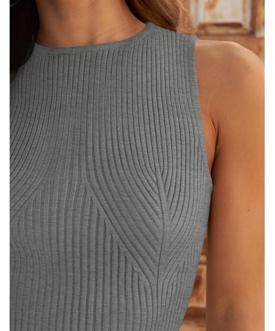 Womens Ribbed Tank Tops 2024 Summer Sleeveless High Neck Casual Slim Fitted Basic Knit Shirts Grey $14.74 Tanks