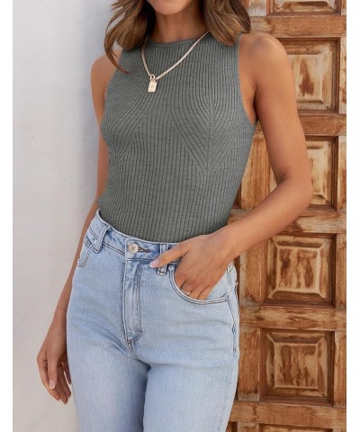 Womens Ribbed Tank Tops 2024 Summer Sleeveless High Neck Casual Slim Fitted Basic Knit Shirts Grey $14.74 Tanks