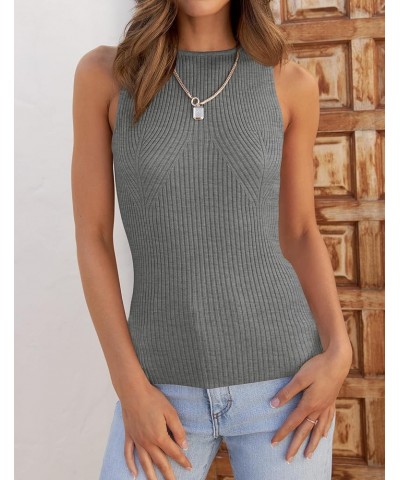 Womens Ribbed Tank Tops 2024 Summer Sleeveless High Neck Casual Slim Fitted Basic Knit Shirts Grey $14.74 Tanks