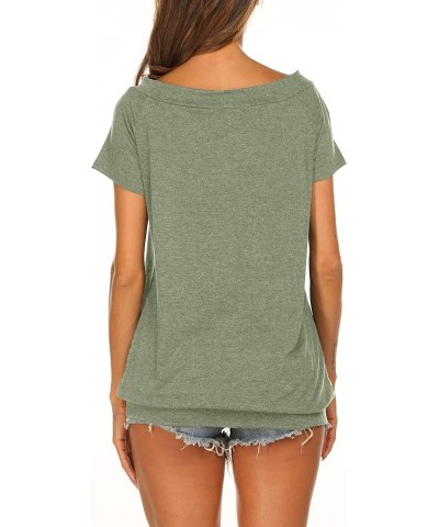 Women's Off The Shoulder Tops Summer Casual Short Sleeve T Shirts Olive Green $12.98 T-Shirts