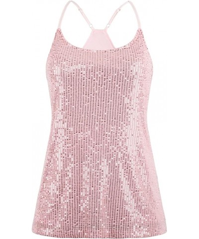 Women's All Over Sequin Top Shimmer Strappy Camisole Sparkly Tank Tops Party Shirts Pink $10.10 Tanks