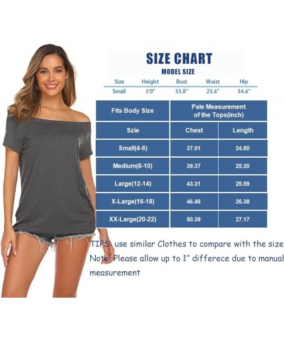 Women's Off The Shoulder Tops Summer Casual Short Sleeve T Shirts Olive Green $12.98 T-Shirts