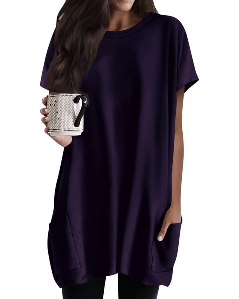 Womens Summer Oversized Hoodies Casual Short Sleeve Shirts 2024 Fashion Drawstring Lightweight Tunic Tops Ag-dark Purple $7.5...