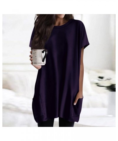 Womens Summer Oversized Hoodies Casual Short Sleeve Shirts 2024 Fashion Drawstring Lightweight Tunic Tops Ag-dark Purple $7.5...