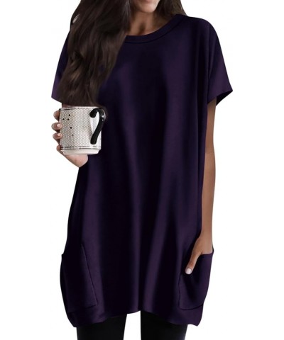 Womens Summer Oversized Hoodies Casual Short Sleeve Shirts 2024 Fashion Drawstring Lightweight Tunic Tops Ag-dark Purple $7.5...