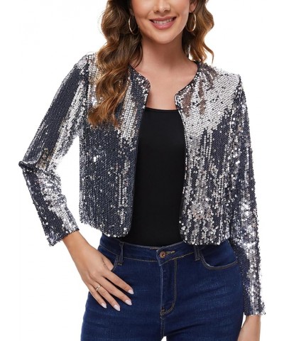 Women's Sequin Jacket Long Sleeve Open Front Sparkly Shrugs Glitter Cropped Bolero Cardigans Silvery $24.18 Blazers