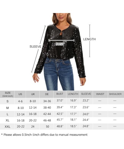 Women's Sequin Jacket Long Sleeve Open Front Sparkly Shrugs Glitter Cropped Bolero Cardigans Silvery $24.18 Blazers