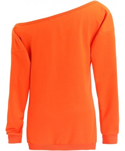 Women Halloween Off Shoulder Sweatshirt Slouchy Shirt Pumpkin Long Sleeve Pullover Tops A-orange $10.57 Hoodies & Sweatshirts