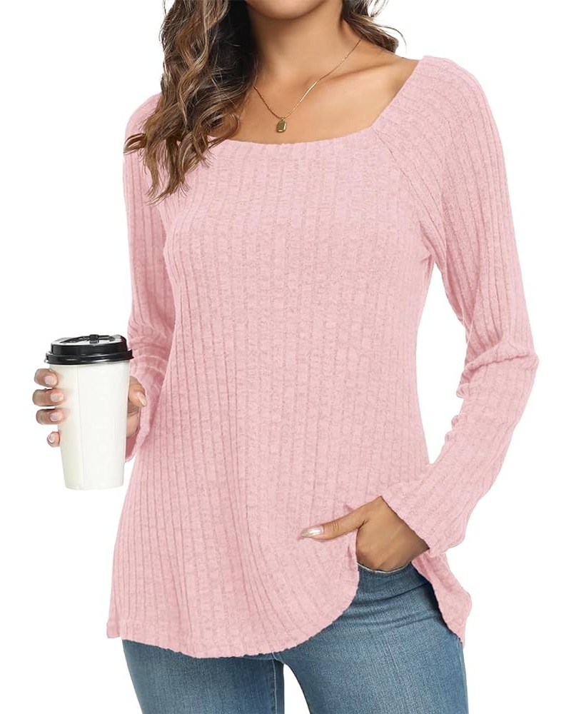 2023 Women's Long Sleeve Tunic Top Soft Comfortable Casual Cute TShirts Basic Loose Blouses 05 Pink $11.39 Tops