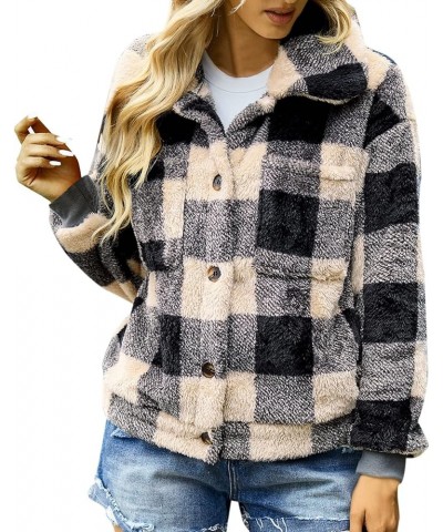 Womens Sherpa Fleece Lined Flannel Shirt Jacket Long Sleeve Collared Button Down Fleece Jacket Outerwear Z1-khaki $22.84 Jackets