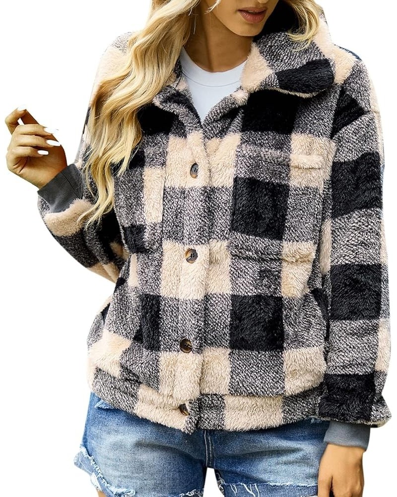 Womens Sherpa Fleece Lined Flannel Shirt Jacket Long Sleeve Collared Button Down Fleece Jacket Outerwear Z1-khaki $22.84 Jackets